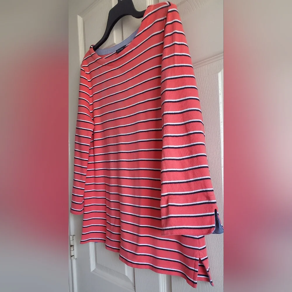 Nautica Women's Striped Coral, Black White Spripes, Blue Accents. Size L - Picture 3 of 9